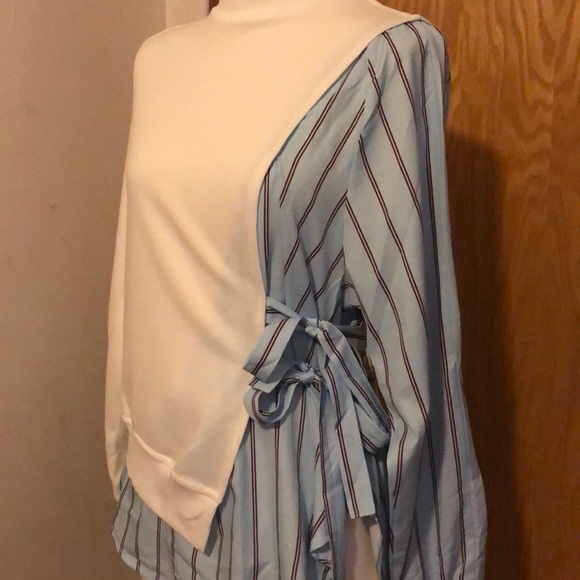 2 in 1 striped tie side high low sweatshirt best sale